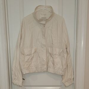 LOFT Cream Bomber Jacket with Stand-Up Collar